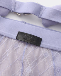 BSZN Sheer Argyle Double-Waist Brief, lavender logo tab and upper-strap connector detail