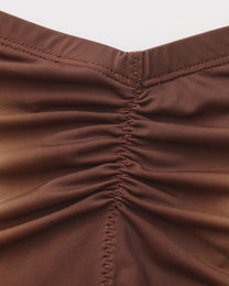 BSZN Sheer V-Waist Ruched-Back Brief, brown gathered center-back seam detail