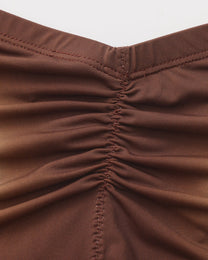 BSZN Sheer V-Waist Ruched-Back Brief, brown gathered center-back seam detail