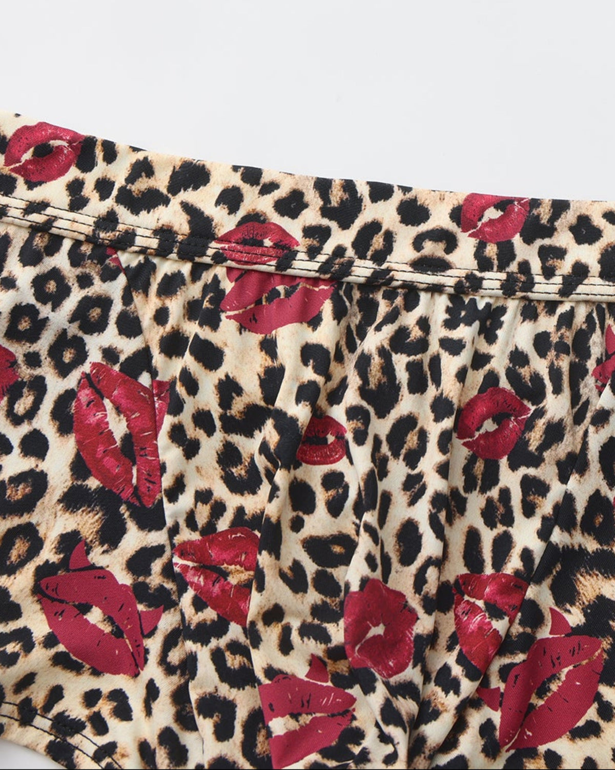 BSZN Wild Kiss Open-Back Trunk — Brown leopard waistband detail.