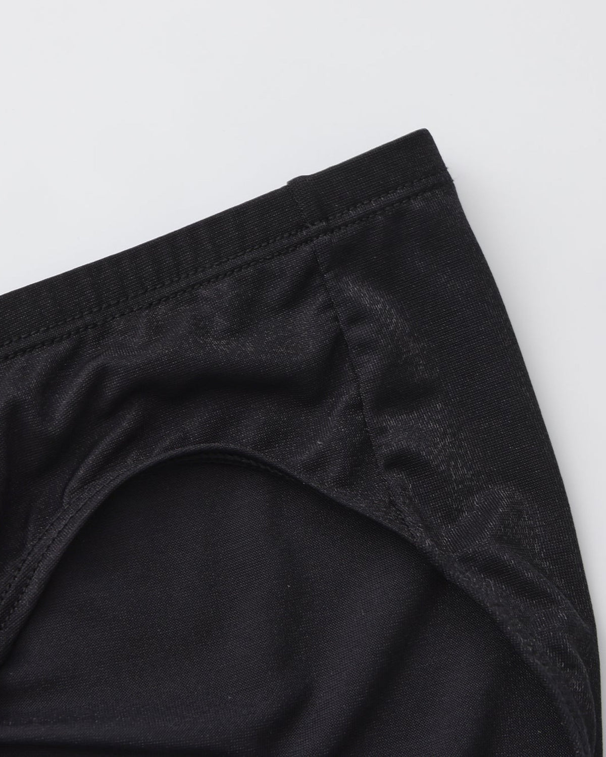 BSZN Shimmer Horseshoe Ring Brief — Black waist and leg opening detail.