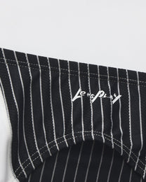 BSZN Temptation Served Pinstripe Brief, pinstripe fabric and Let's Play print detail