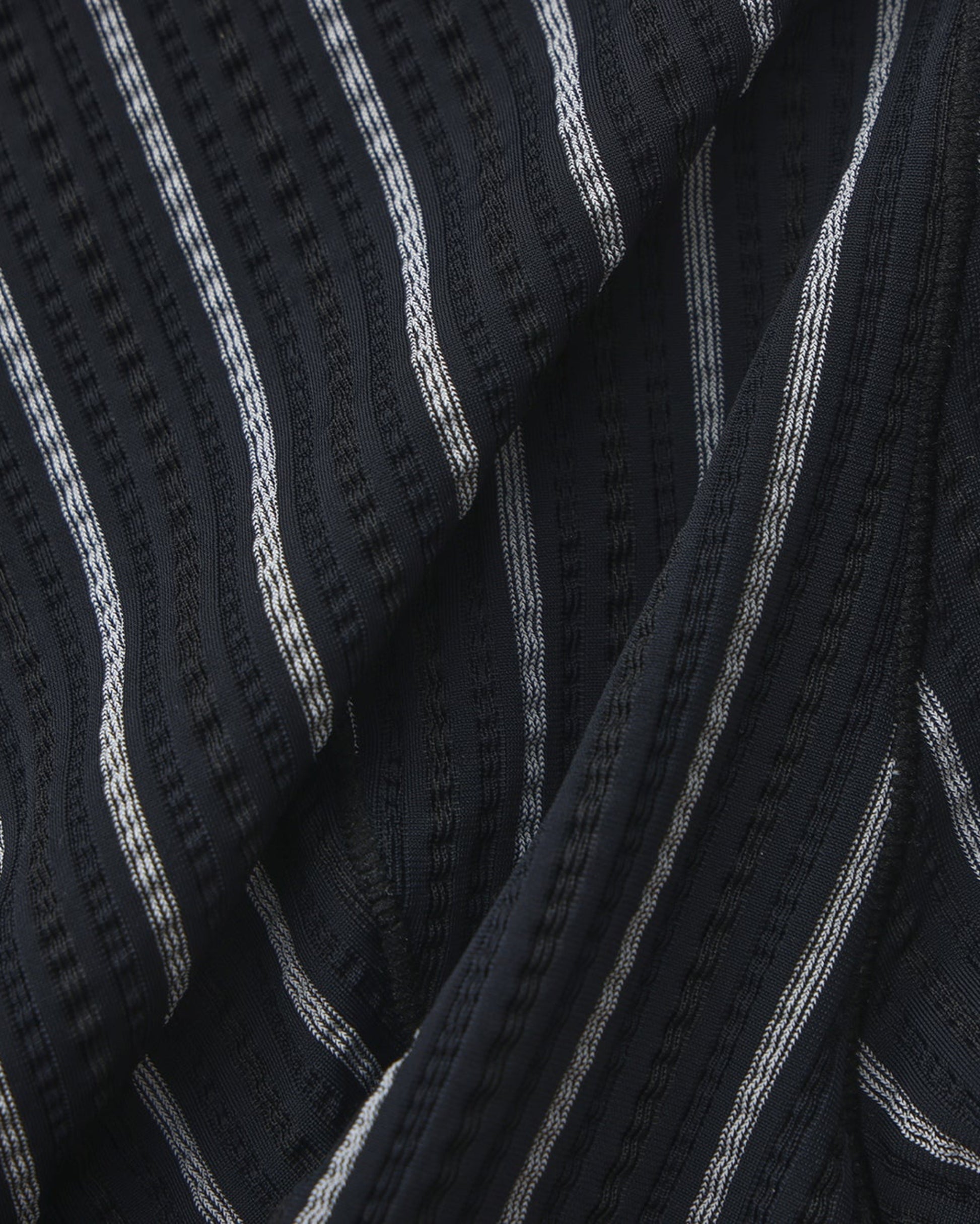 BSZN Two-Sided Player Stripe Boxer Jock, black textured pinstripe fabric detail