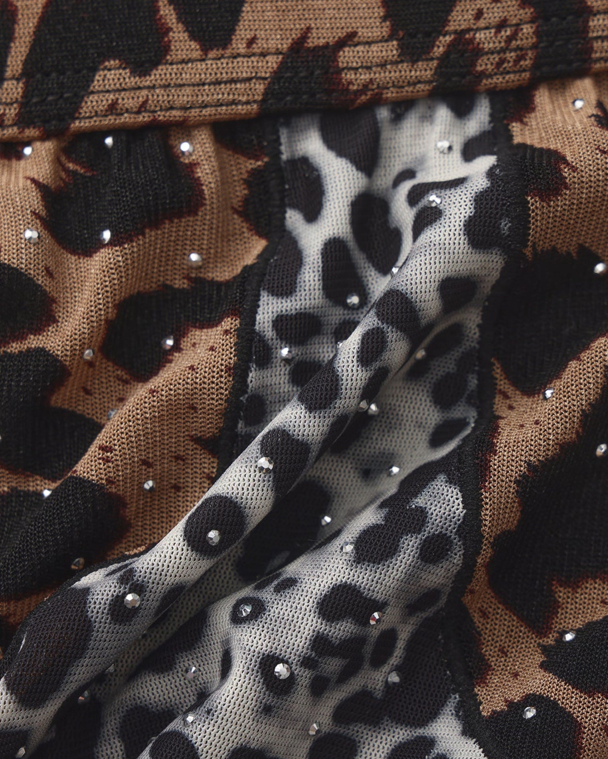 BSZN Crystal Animal-Print Mesh Jockstrap, contrast spotted pouch seam and crystal-stud detail
