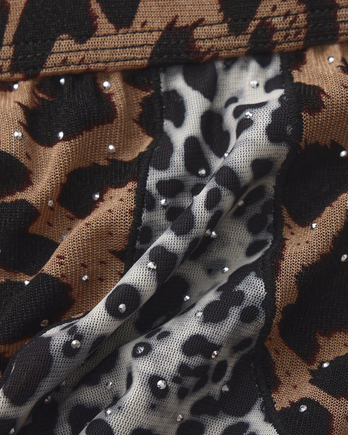 BSZN Crystal Animal-Print Mesh Jockstrap, contrast spotted pouch seam and crystal-stud detail