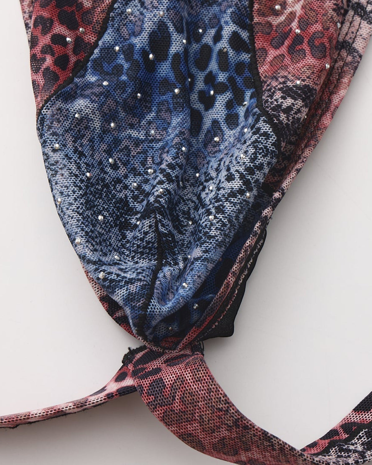 BSZN Crystal Animal-Print Mesh Jockstrap, blue animal-print pouch and support-strap junction detail