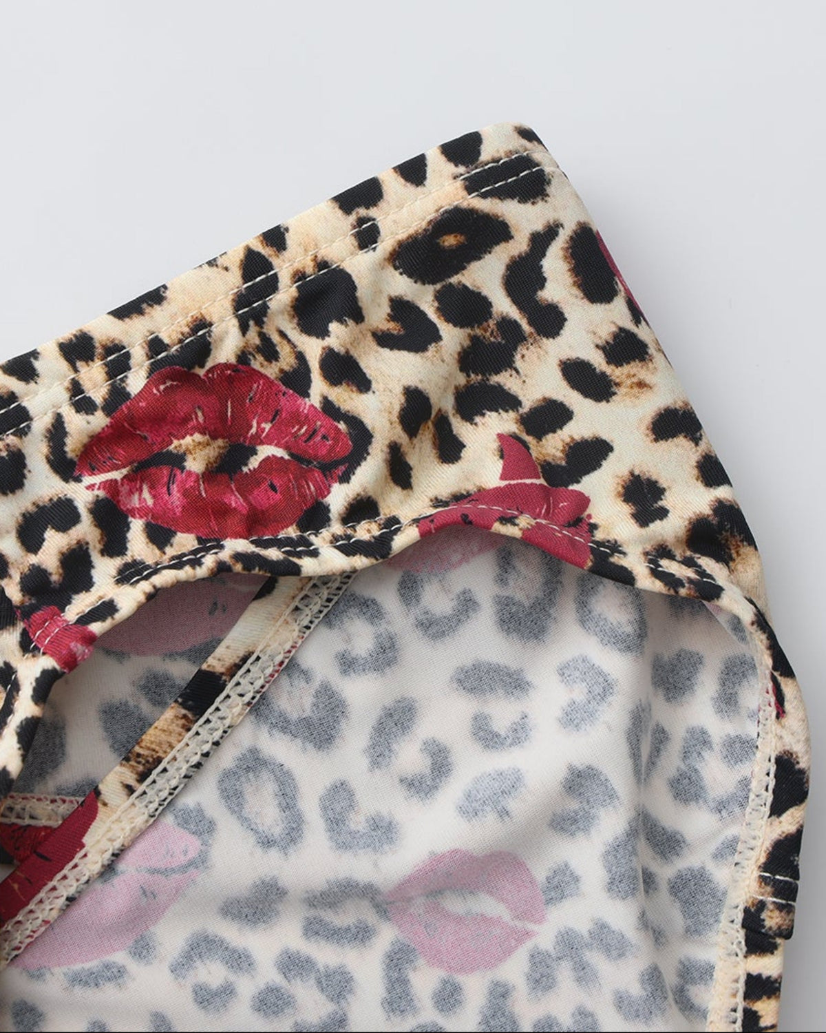 BSZN Wild Kiss Animal-Print Cutout Brief — Brown leopard leg opening detail.