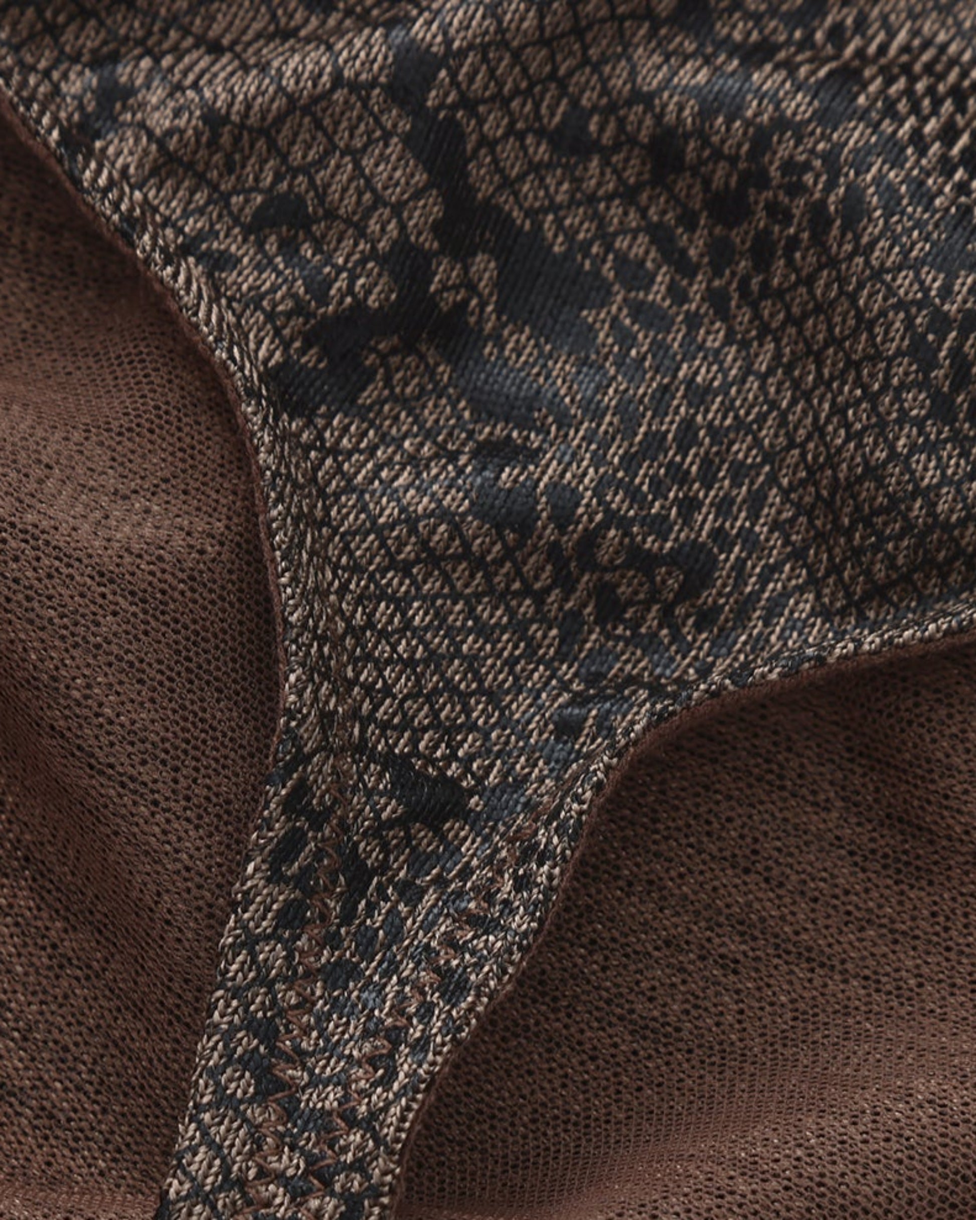 BSZN Snake-Print Sheer Mesh Thong, taupe snake-print mesh and pouch-seam detail