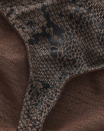 BSZN Snake-Print Sheer Mesh Thong, taupe snake-print mesh and pouch-seam detail