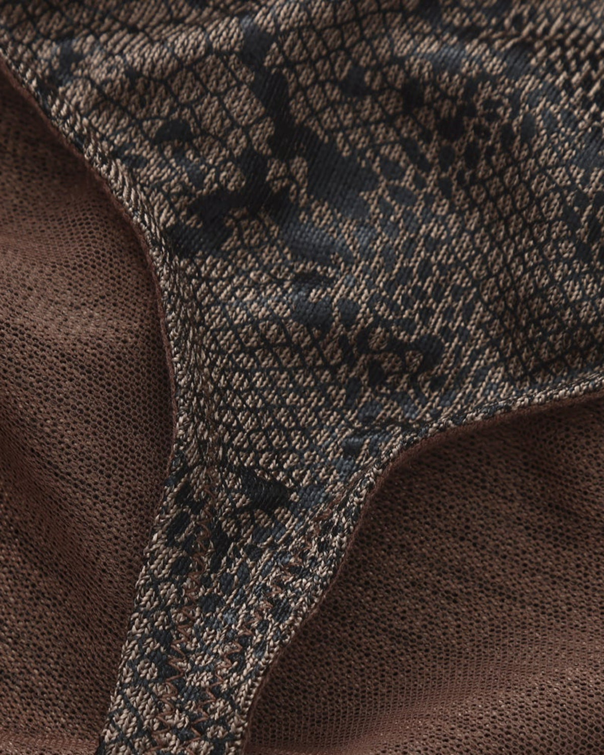 BSZN Snake-Print Sheer Mesh Thong, taupe snake-print mesh and pouch-seam detail