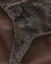 BSZN Snake-Print Sheer Mesh Thong, taupe snake-print mesh and pouch-seam detail