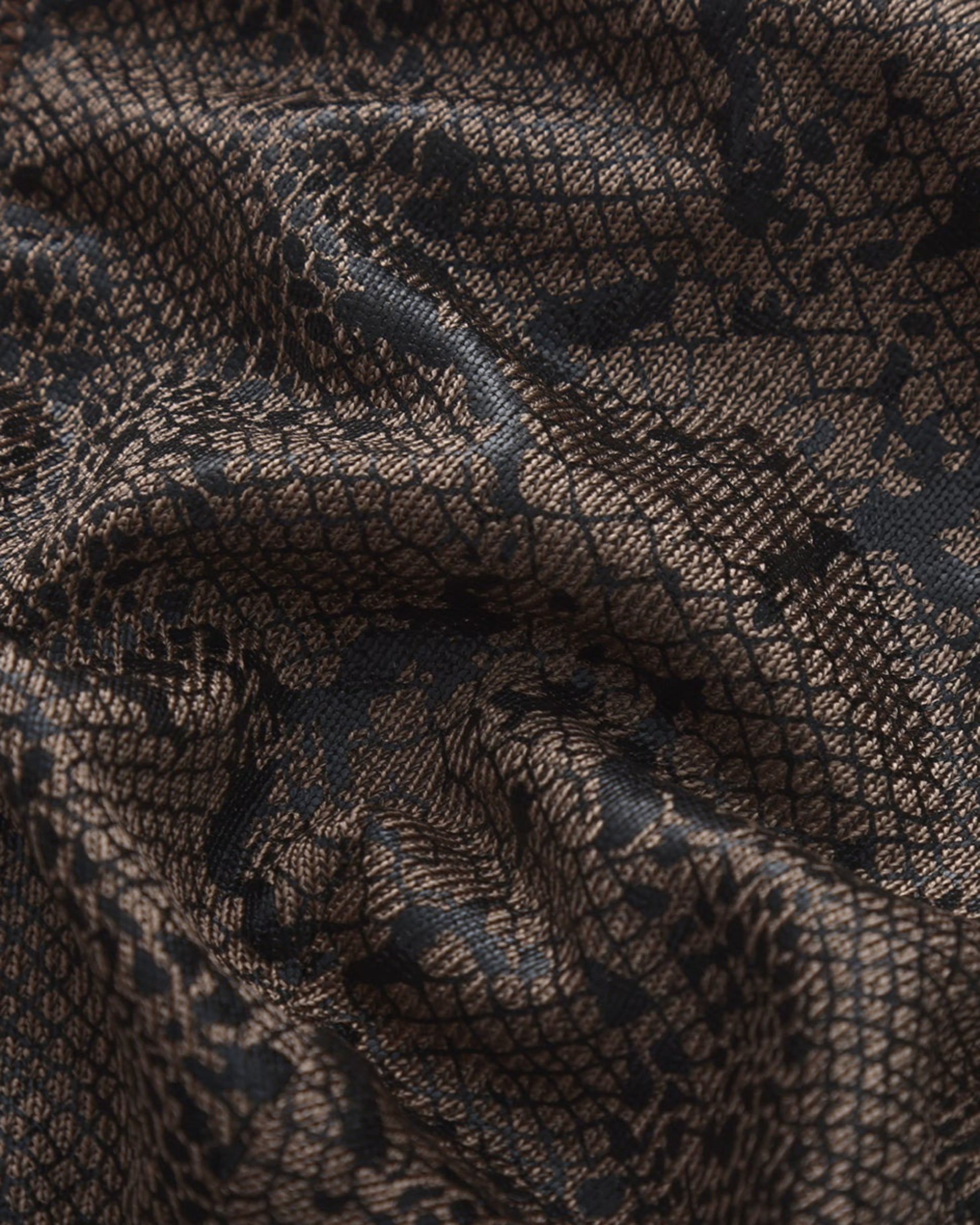 BSZN Snake-Print Sheer Mesh Thong, taupe snake-pattern sheer fabric close-up