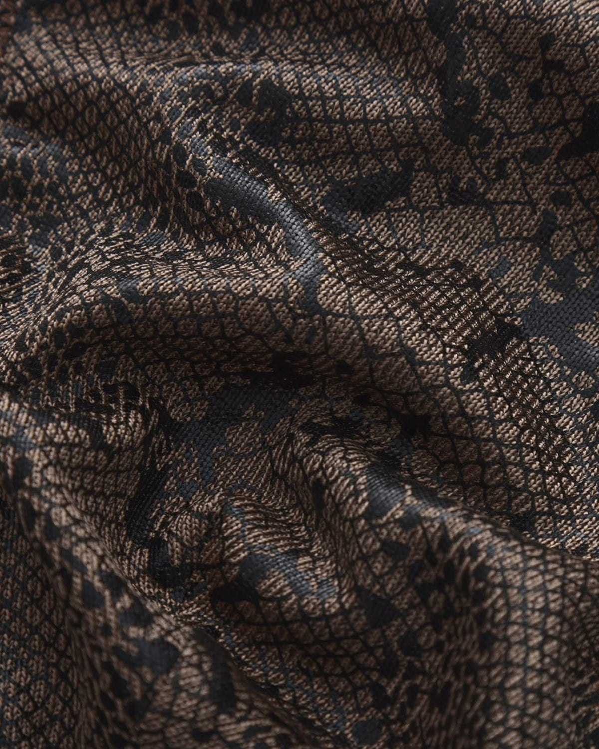 BSZN Snake-Print Sheer Mesh Thong, taupe snake-pattern sheer fabric close-up