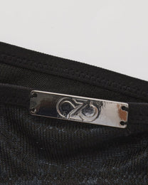 BSZN Snake-Print Sheer Mesh Thong, black metal logo-plaque close-up