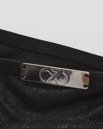 BSZN Snake-Print Sheer Mesh Thong, black metal logo-plaque close-up