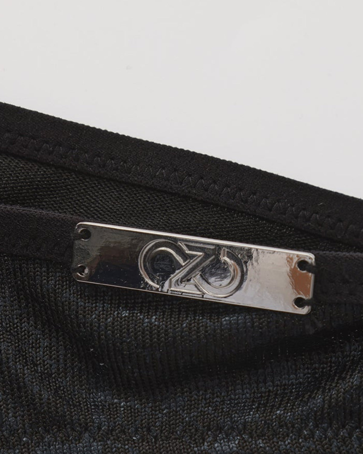 BSZN Snake-Print Sheer Mesh Thong, black metal logo-plaque close-up