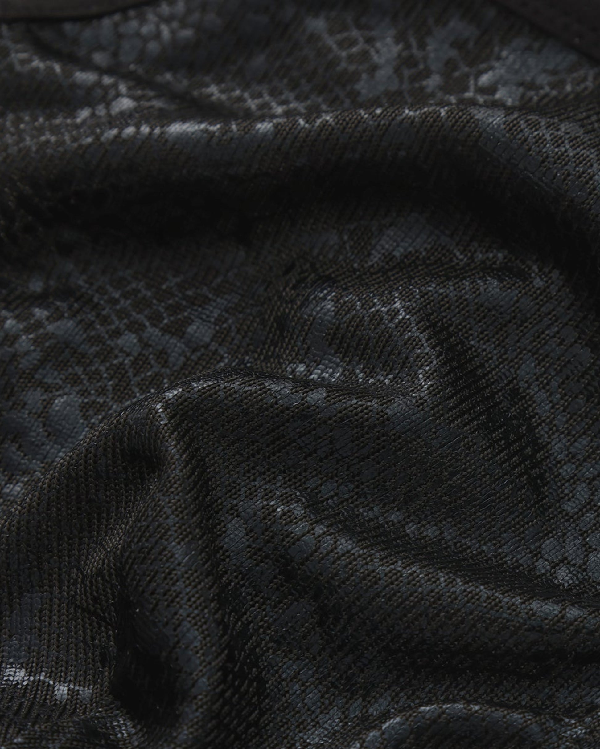 BSZN Snake-Print Sheer Mesh Thong, black snake-pattern sheer fabric close-up