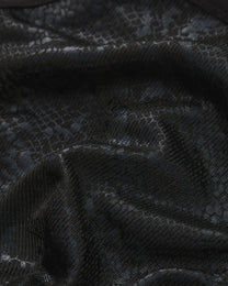 BSZN Snake-Print Sheer Mesh Thong, black snake-pattern sheer fabric close-up
