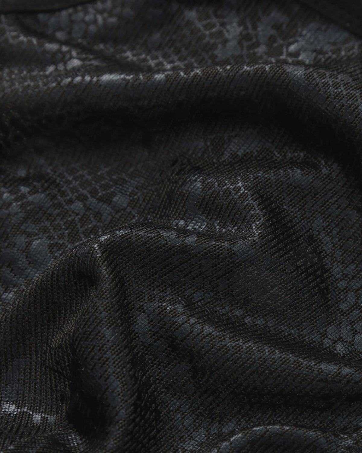 BSZN Snake-Print Sheer Mesh Thong, black snake-pattern sheer fabric close-up