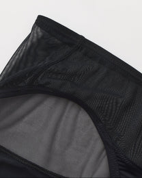 Close-up of sheer mesh and asymmetric panel construction