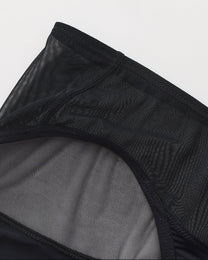 Close-up of sheer mesh and asymmetric panel construction