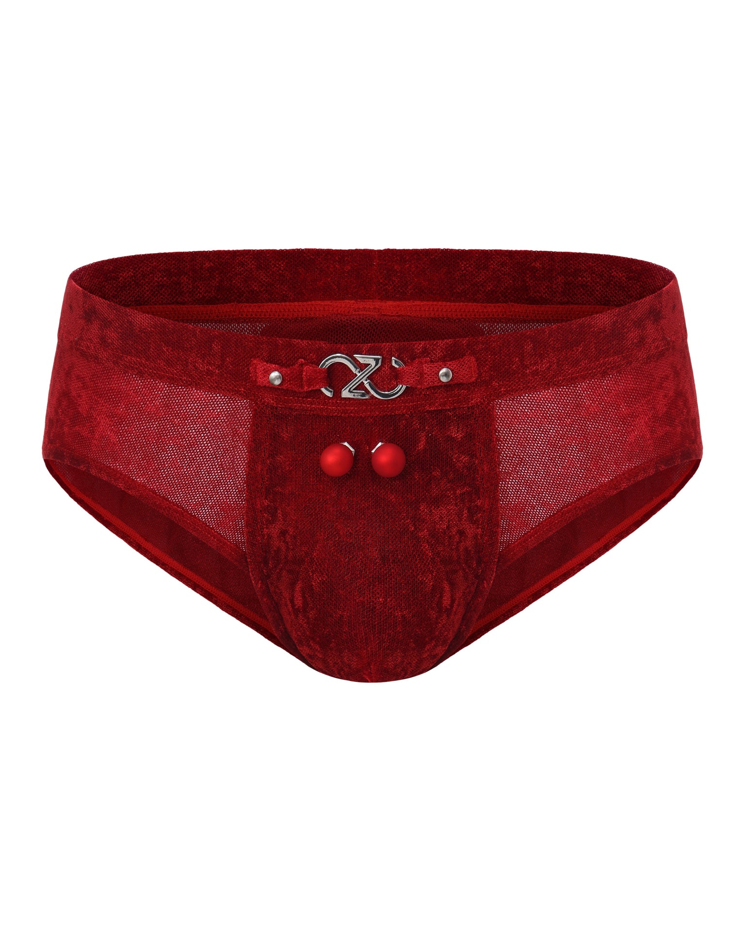 Red Velvet Hardware Brief with dimensional velvet