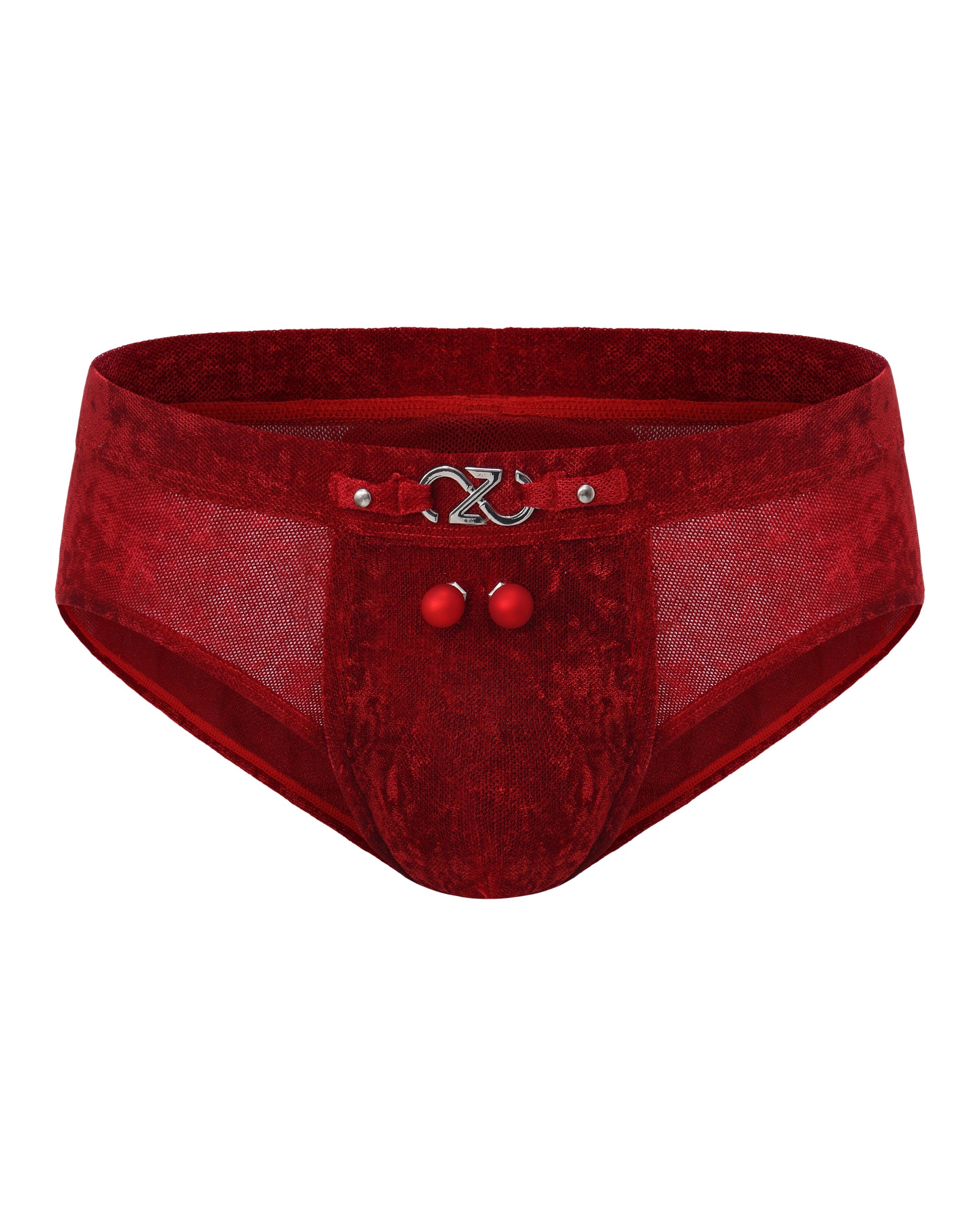 Red Velvet Hardware Brief with dimensional velvet