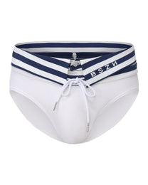 BSZN Sailor Foldover-Waist Brief, white and navy colorway, front product view