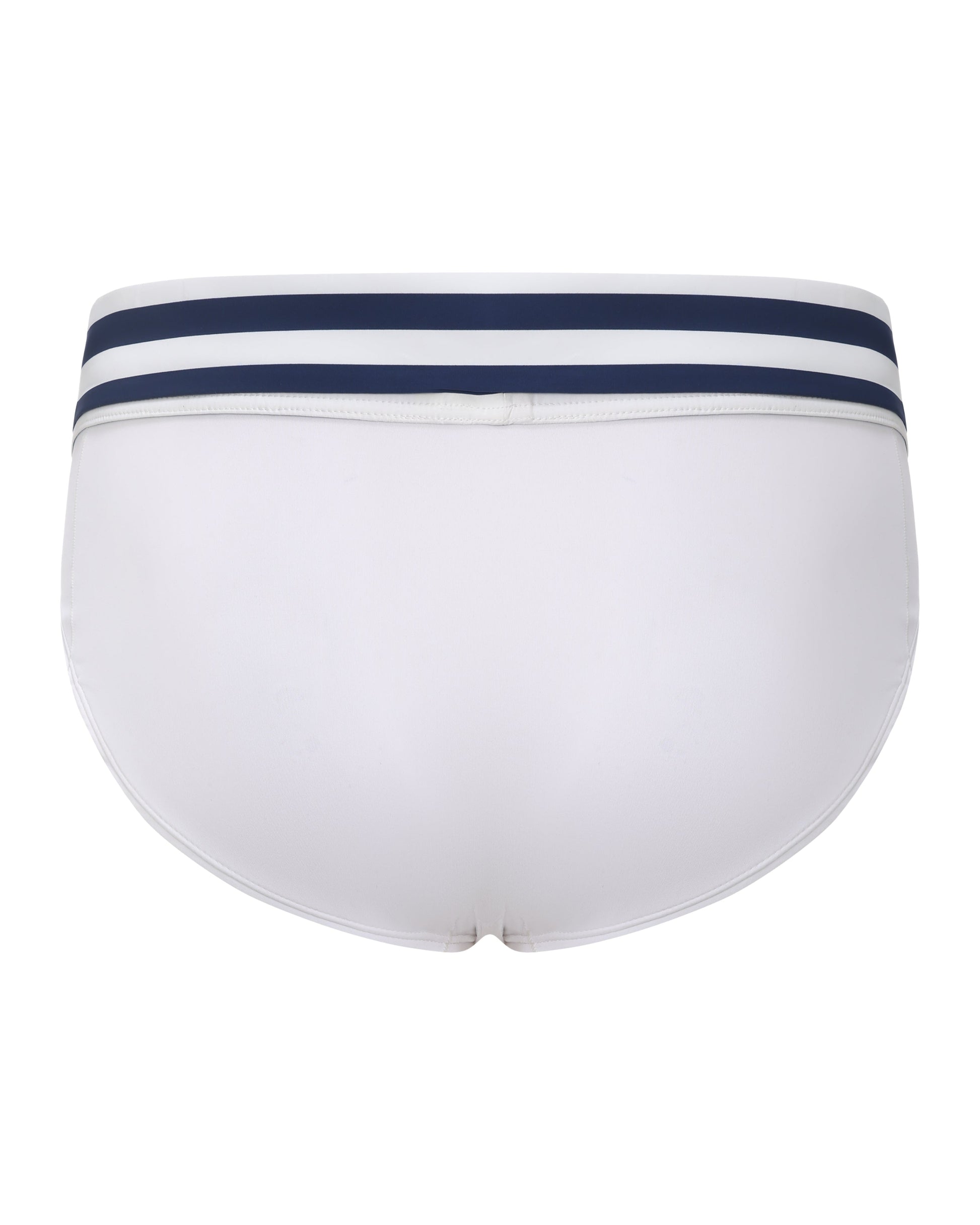 BSZN Sailor Foldover-Waist Brief, white and navy colorway with wide striped waist, rear product view