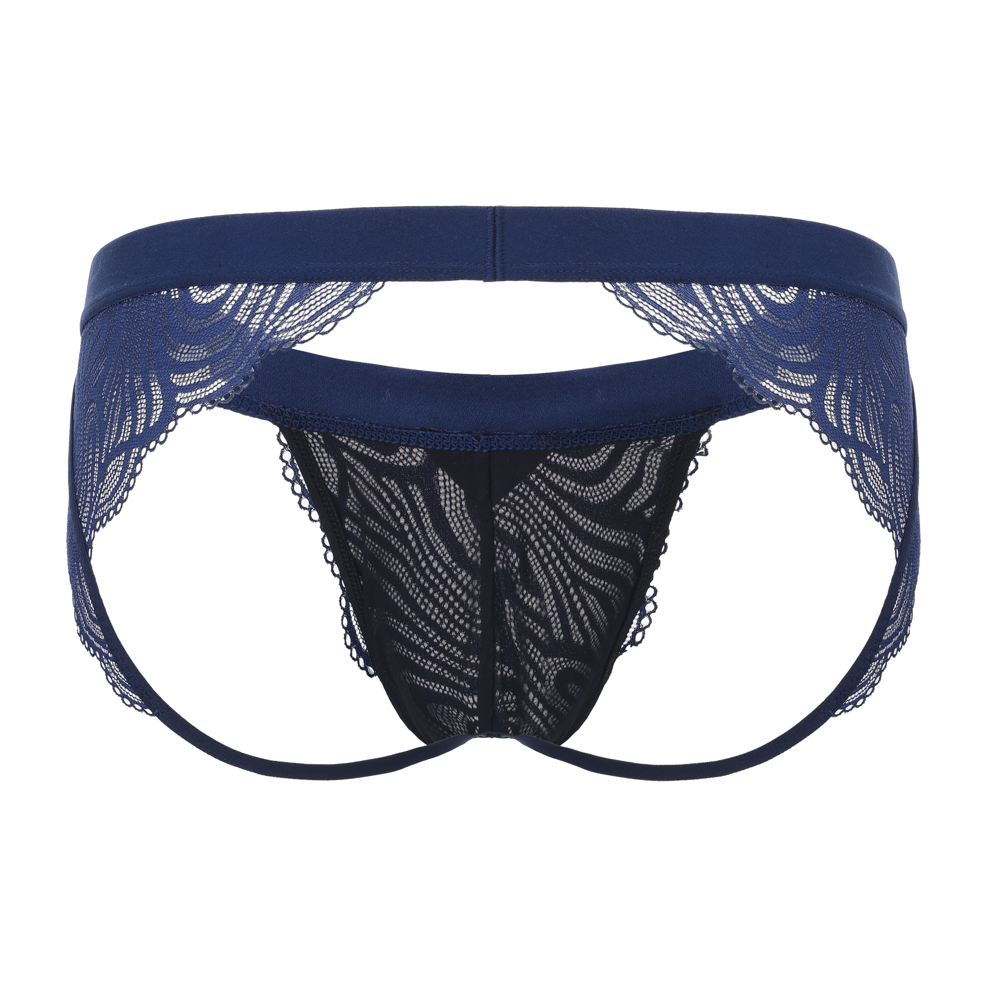 BSZN Double-Band Lace Jockstrap in blue with twin rear straps, back view