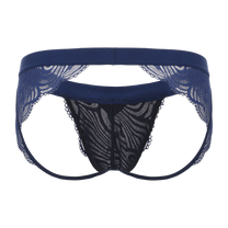 BSZN Double-Band Lace Jockstrap in blue with twin rear straps, back view