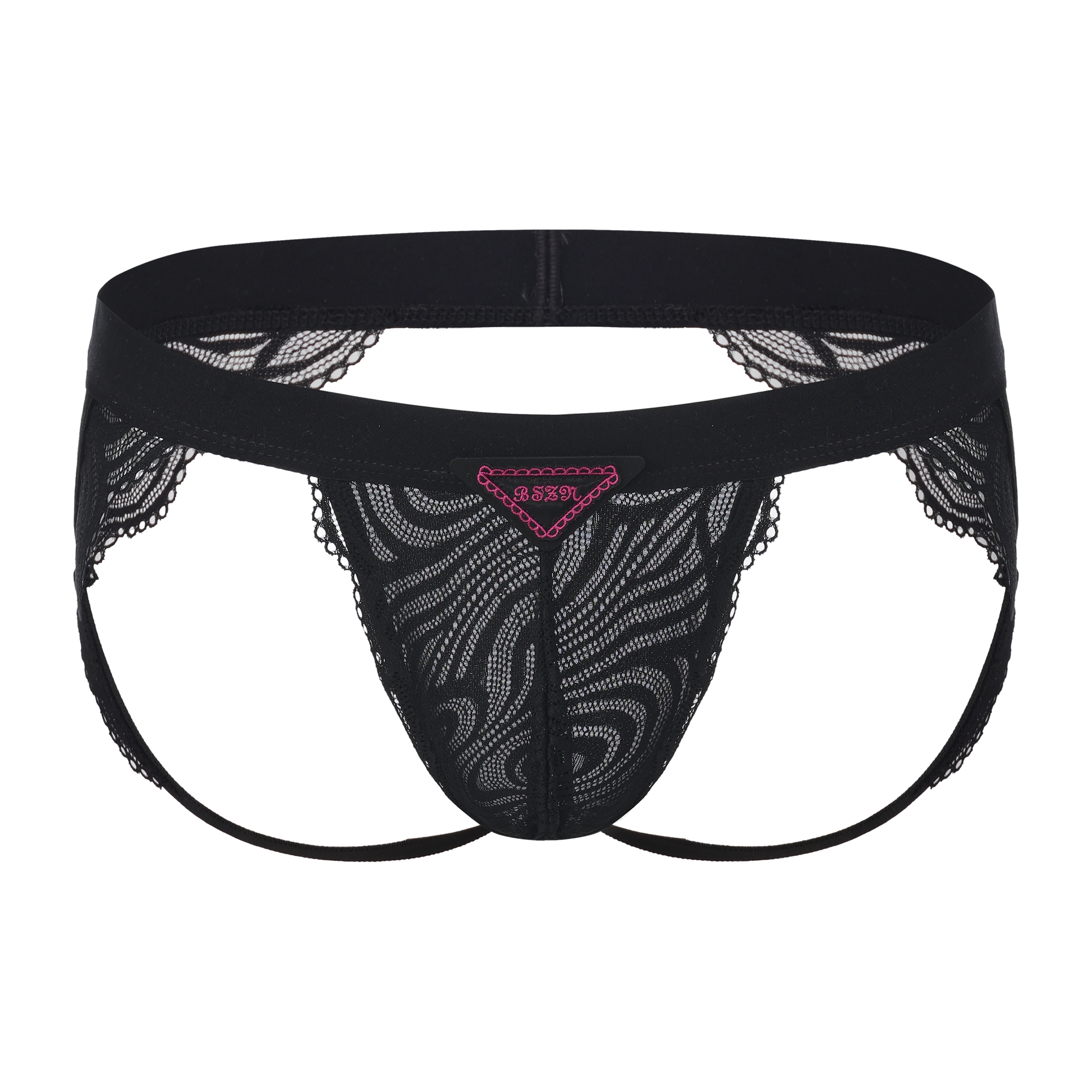 BSZN Double-Band Lace Jockstrap in black, front view