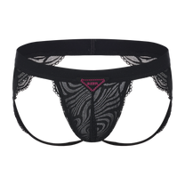 BSZN Double-Band Lace Jockstrap in black, front view