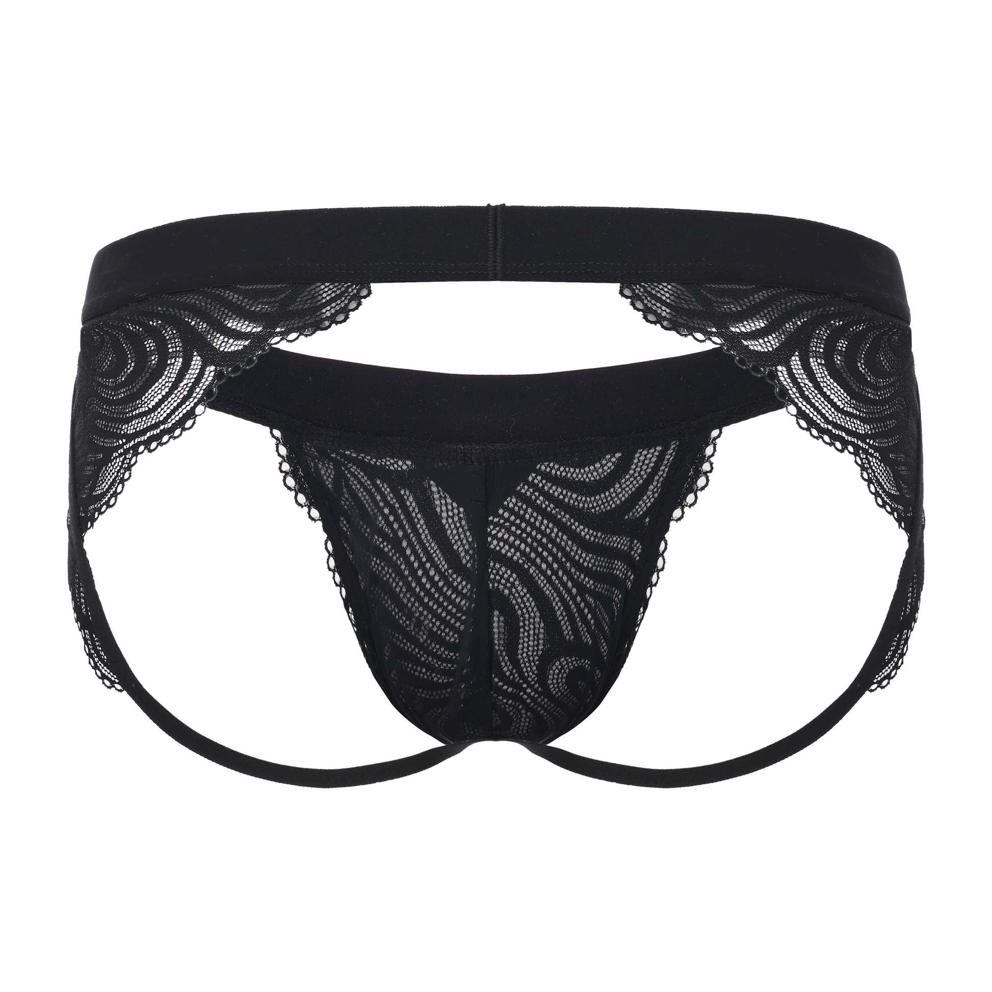 BSZN Double-Band Lace Jockstrap in black with twin rear straps, back view