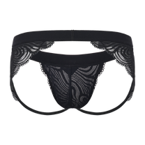 BSZN Double-Band Lace Jockstrap in black with twin rear straps, back view