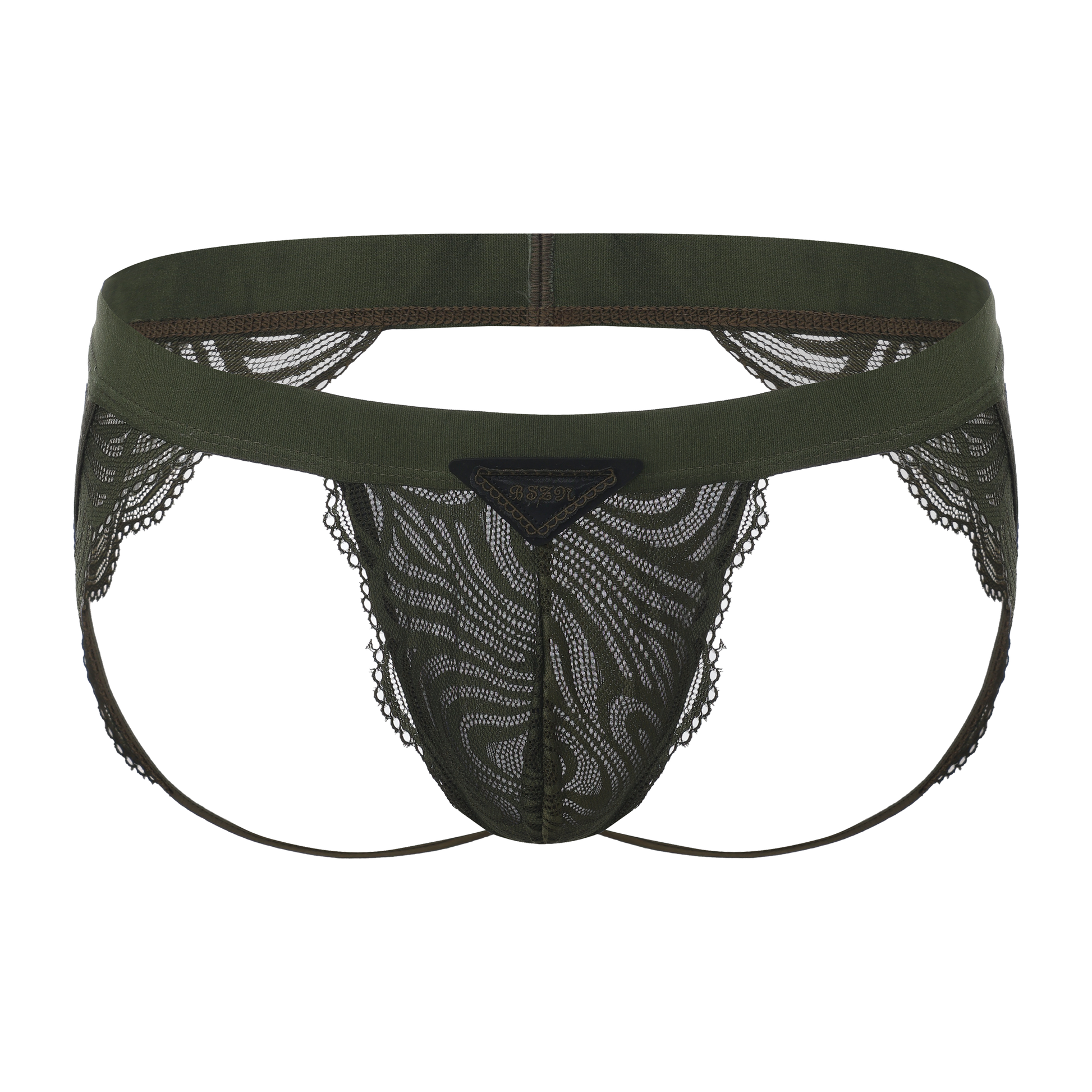 BSZN Double-Band Lace Jockstrap in green, front view