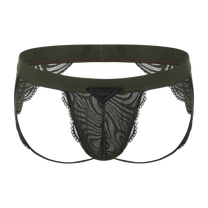 BSZN Double-Band Lace Jockstrap in green, front view