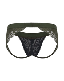 BSZN Double-Band Lace Jockstrap in green with twin rear straps, back view