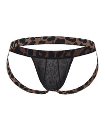 BSZN Crystal Animal-Print Mesh Jockstrap, brown leopard colorway, open-back product view