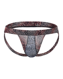 BSZN Crystal Animal-Print Mesh Jockstrap, red blue and gray mixed-animal-print colorway, front product view