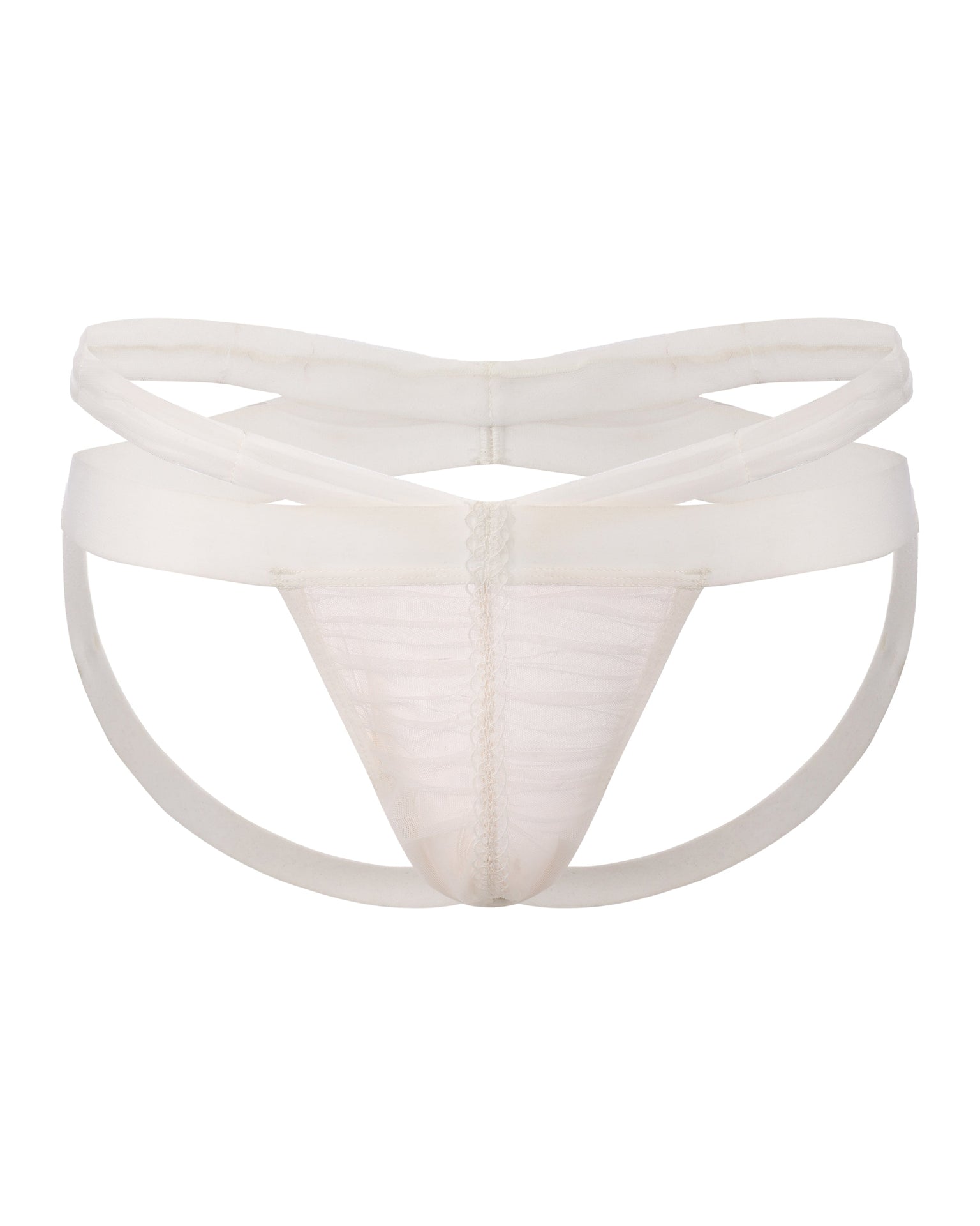 Bridal Veil Double-Strap Jockstrap with ruched veil mesh