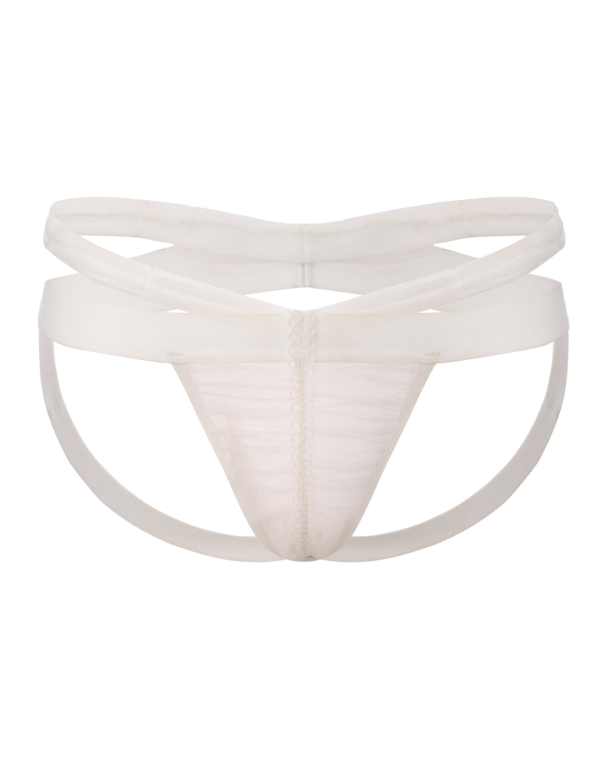Bridal Veil Double-Strap Jockstrap with ruched veil mesh
