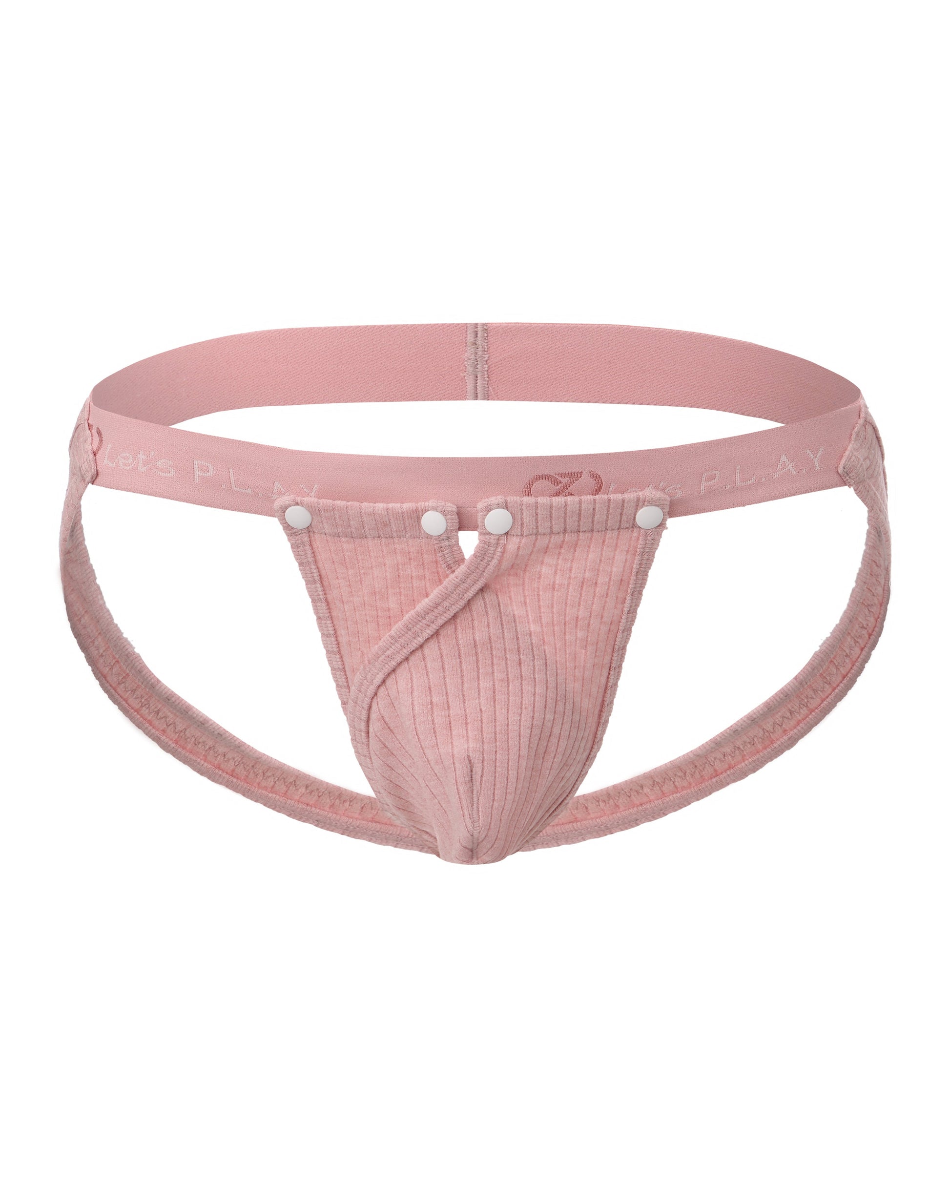 BSZN Strapped Cutout Ribbed Jockstrap in pink, front product view