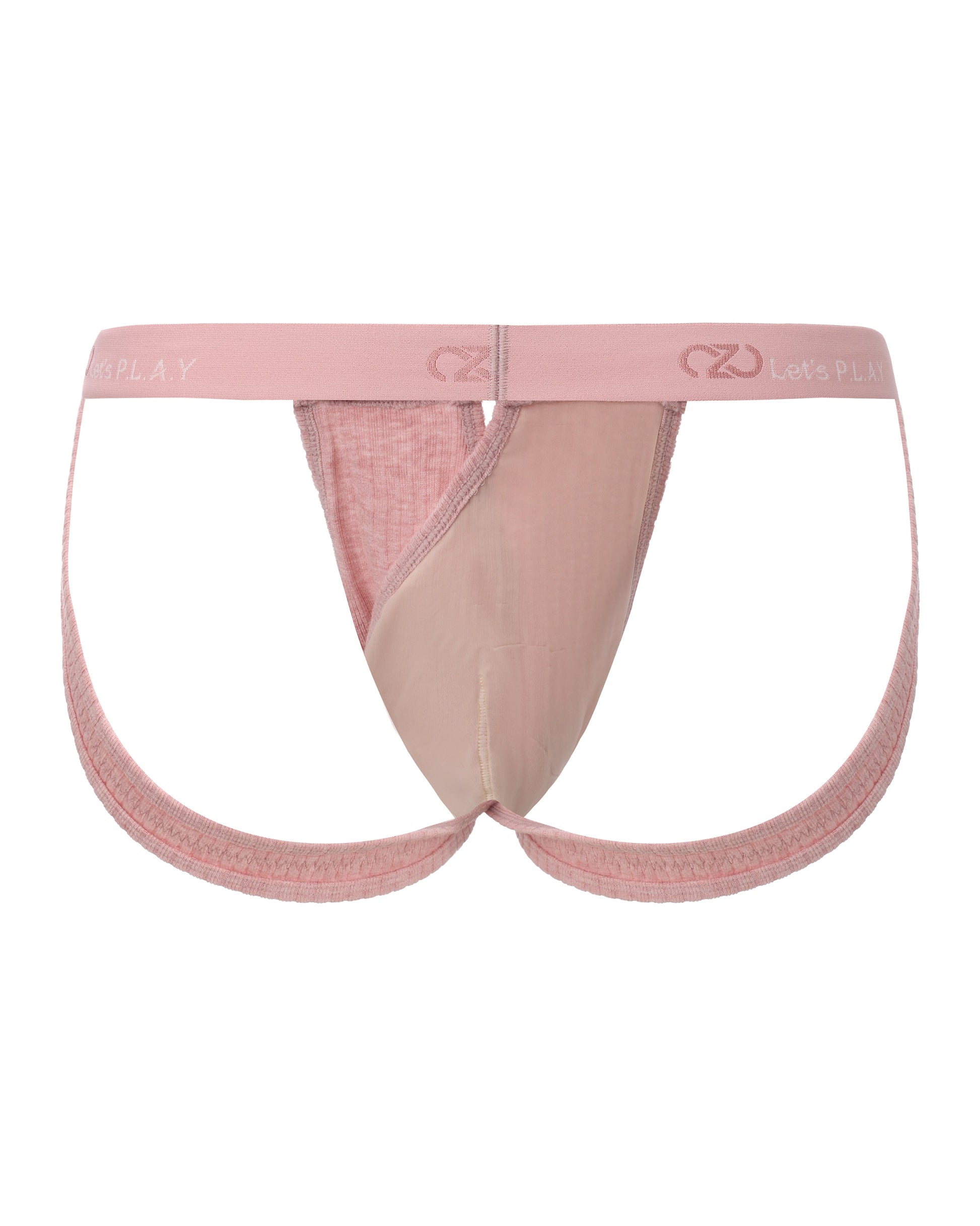 BSZN Strapped Cutout Ribbed Jockstrap in pink, open-back view