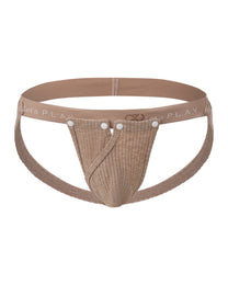 BSZN Strapped Cutout Ribbed Jockstrap in brown, front product view