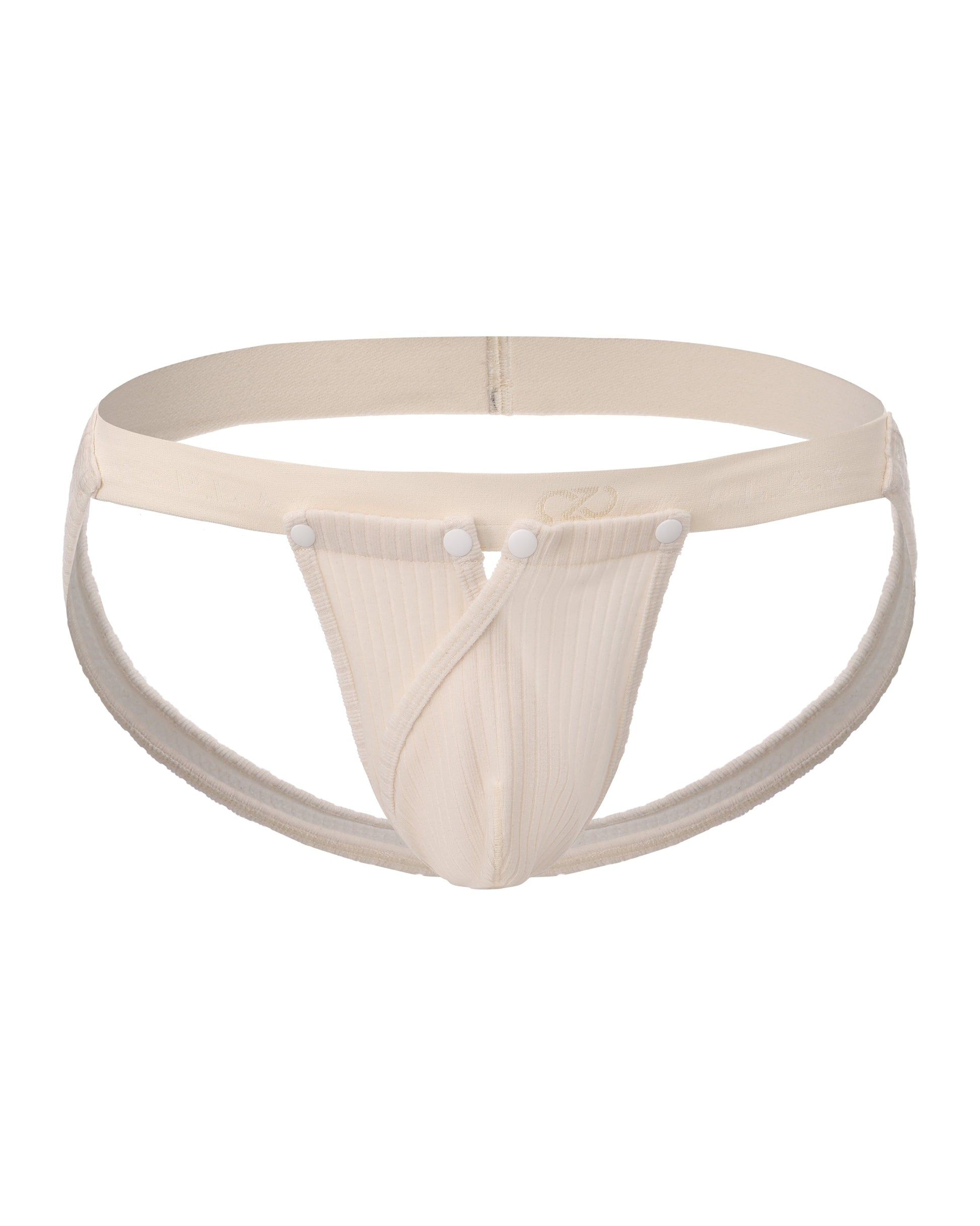 BSZN Strapped Cutout Ribbed Jockstrap in white, front product view