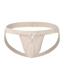 BSZN Strapped Cutout Ribbed Jockstrap in white, front product view