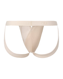 BSZN Strapped Cutout Ribbed Jockstrap in white, open-back view