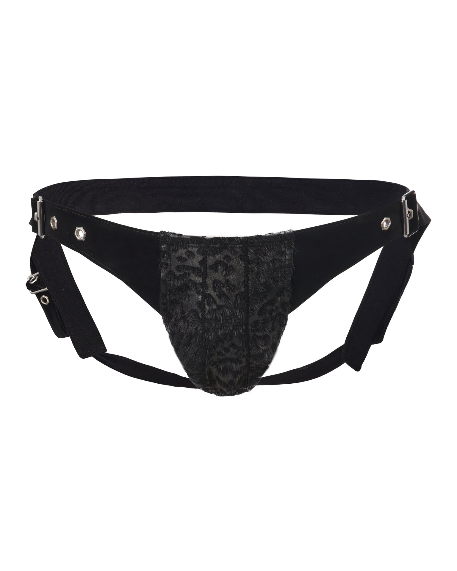 Flocked Leopard Harness Jockstrap with flocked leopard texture