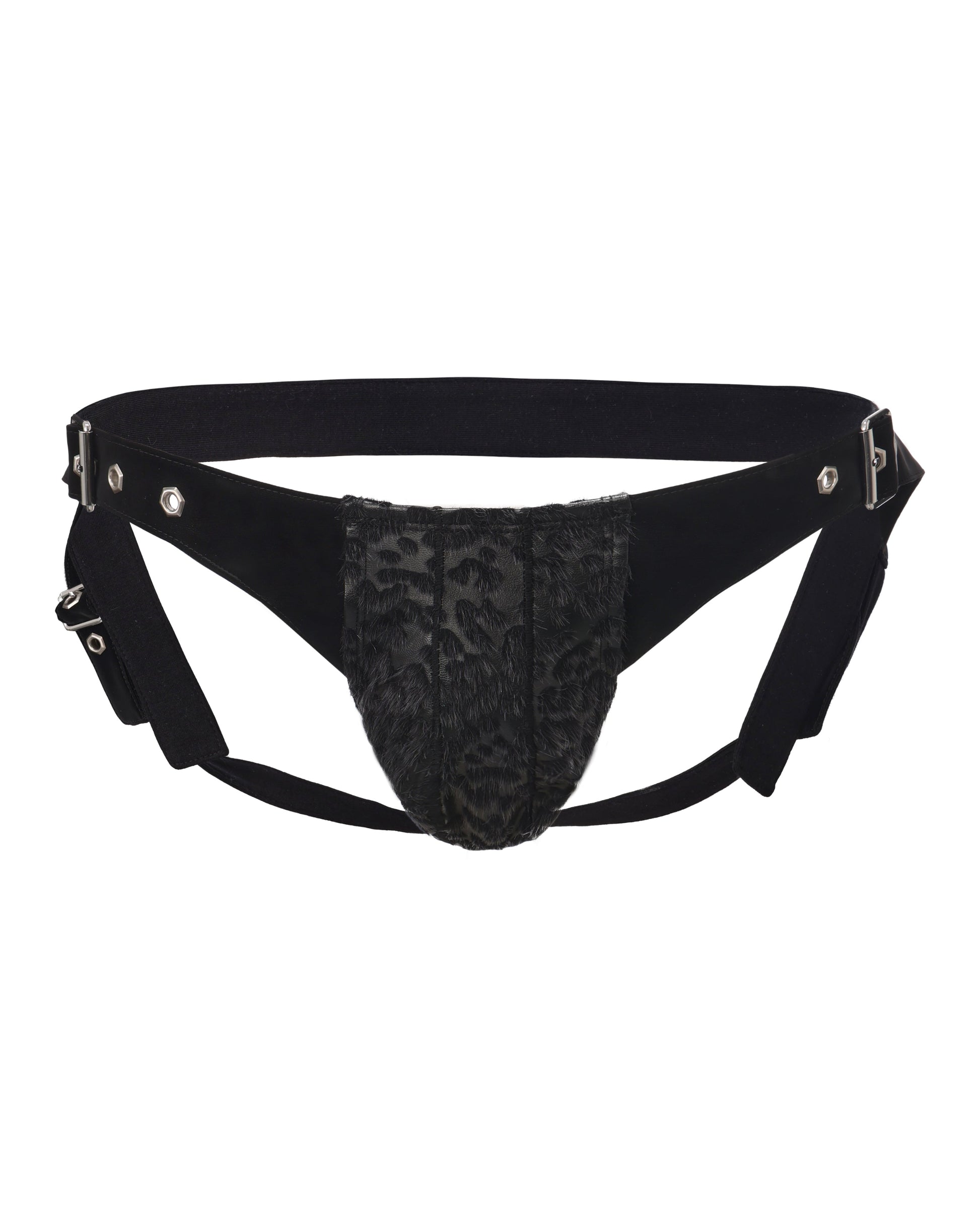 Flocked Leopard Harness Jockstrap with flocked leopard texture